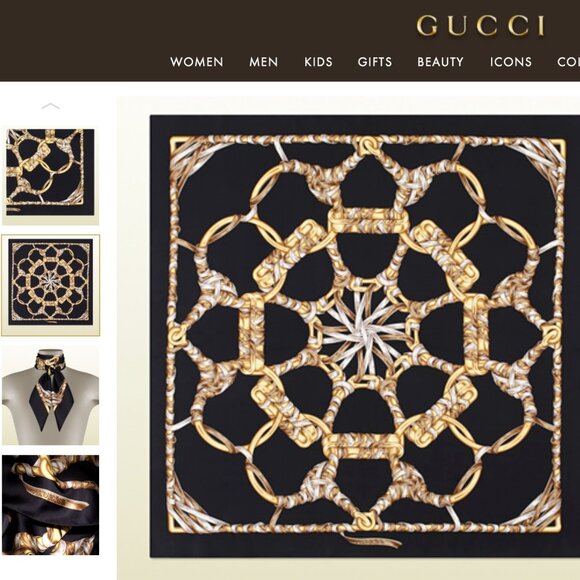 New Gucci Scarf Iconic Print Black Silk Wrap with Gucci Gift Box - Picture 10 of 16
